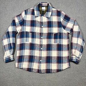 PS Paul Smith Mens Large Plaid Cotton Linen Button Down Shirt Casual Fit Blue